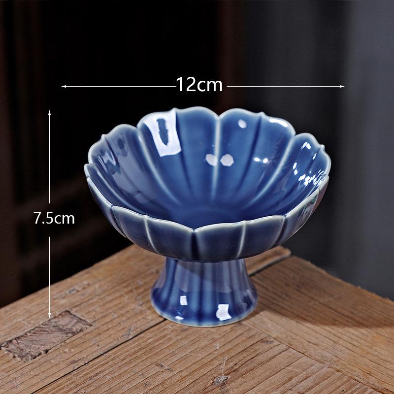 Ceramic High-Foot Snack and Dim Sum Plate for Tea or Fruit