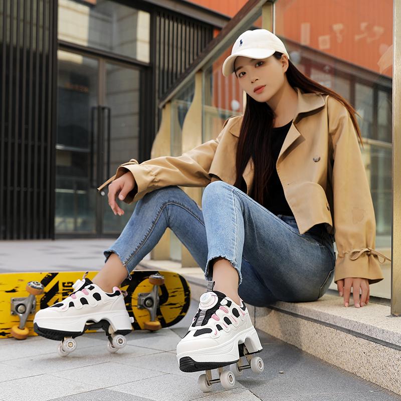 Children/Teenagers /Boys/Girls Shapeshifting Shoes Four-wheel Dual-use Roller Skates Double Row Walking Shoes Roller Skates