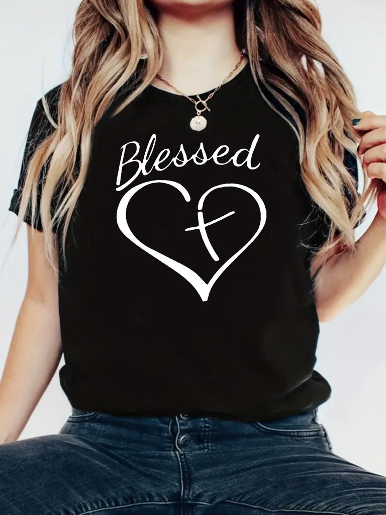 Women' Valentine' Day Heart Print S T-Shirt Suitable for & Casual Wear - Lightweight Breathable Top with Heart,