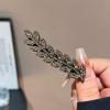 Vintage Elegant Alloy Wheat Ear Hairpins Crystal Embellished Leaf-Shaped Hair Clips Solid Color Duckbill Ideal for Valentine'S Day Gift