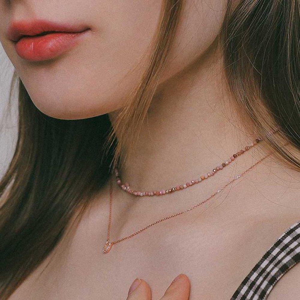 J.Lauren Rose Gold Mini Cubic Horseshoe Silver Necklace N01162