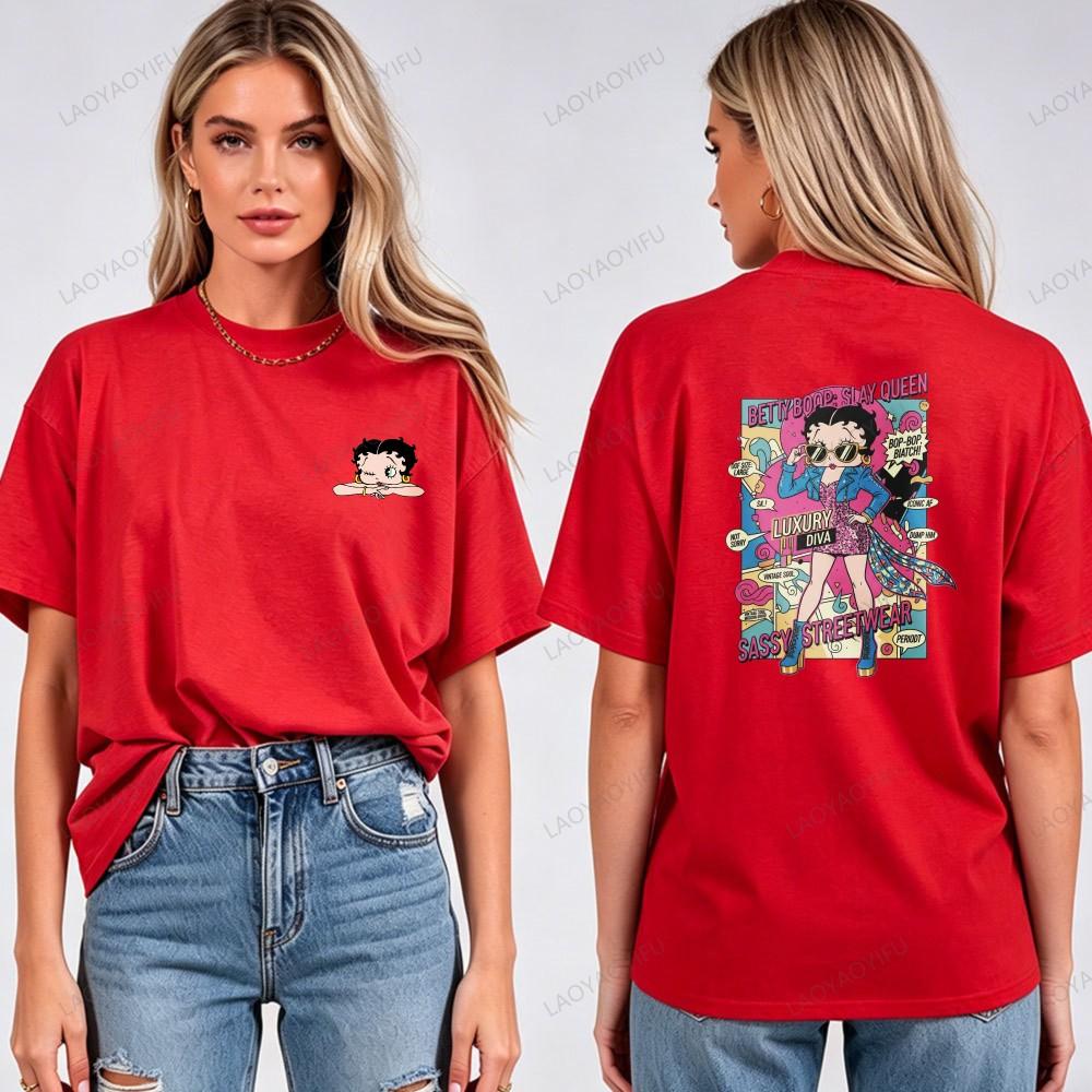Classic Old School Betty Boop Graphic Tee Adults Soft Cotton Short Sleeve Bohemian Fashion Retro Animation Casual Streetwear