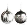 Set of 6 Graphite Plastic Baubles with a Diameter of 8 Cm