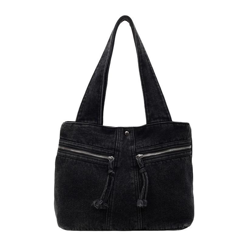 

Light Luxury Large Capacity Denim Shoulder Bag High Quality Casual Versatile Women s Bag Sewing Thread Casual Versatile Handbags чёрный