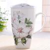 700 ml, Kubki z Prawdziwej Porcelany Kostnej z Pokrywką, Kubek do Kawy Śmieszny Kubek, Urocze Duże Kubki do Kawy z Kwiatowym Malunkiem, Ceramiczny Kubek Idealny Prezent