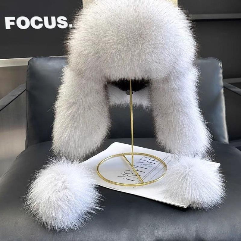 Fox Fur Hats Women's Ushanka Aviator Trapper Snow Skiing Hat Caps Earflap Winter Raccoon Fur Bomber Hat