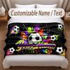 Soccer Theme Soft Blanket Personalized Custom Name Text Print Warm Blanket Home Sofa Bedroom Decor