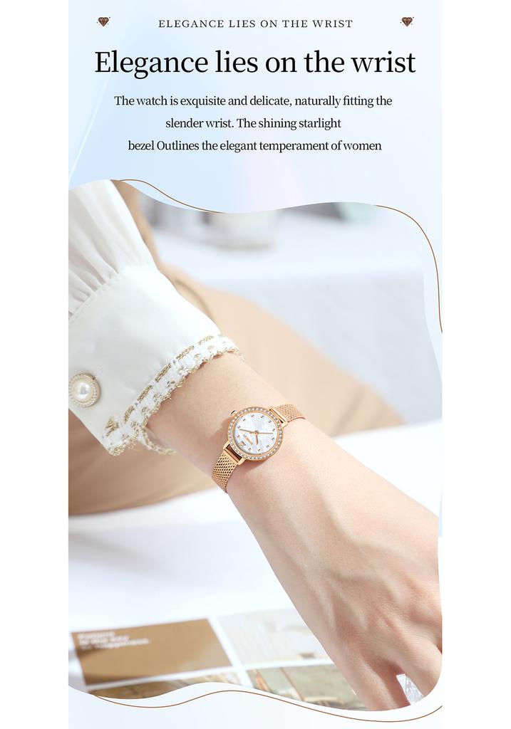 SANDA Women's Quartz Watch Diamond Pearl Inlaid Dial Waterproof Leisure Elegant Temperament Women's Watch