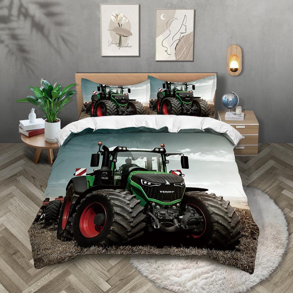 Tractor Pattern Grinding Three-Piece Quilt Cover Digital Printing Kit Quilt Cover Pillowcase Bedding