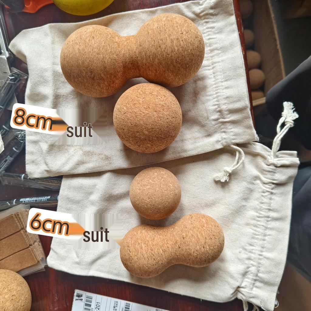 Set di Palle Fasciali in Sughero per Massaggio a Piede, Schiena e Muscoli - Palla Yoga a Forma di Arachide Portatile
