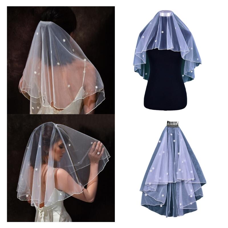 Short Wedding Veil for Bride White Floral Veil Wedding Event Veil Headpiece Engagement Event Formal Mesh Veil Headdress