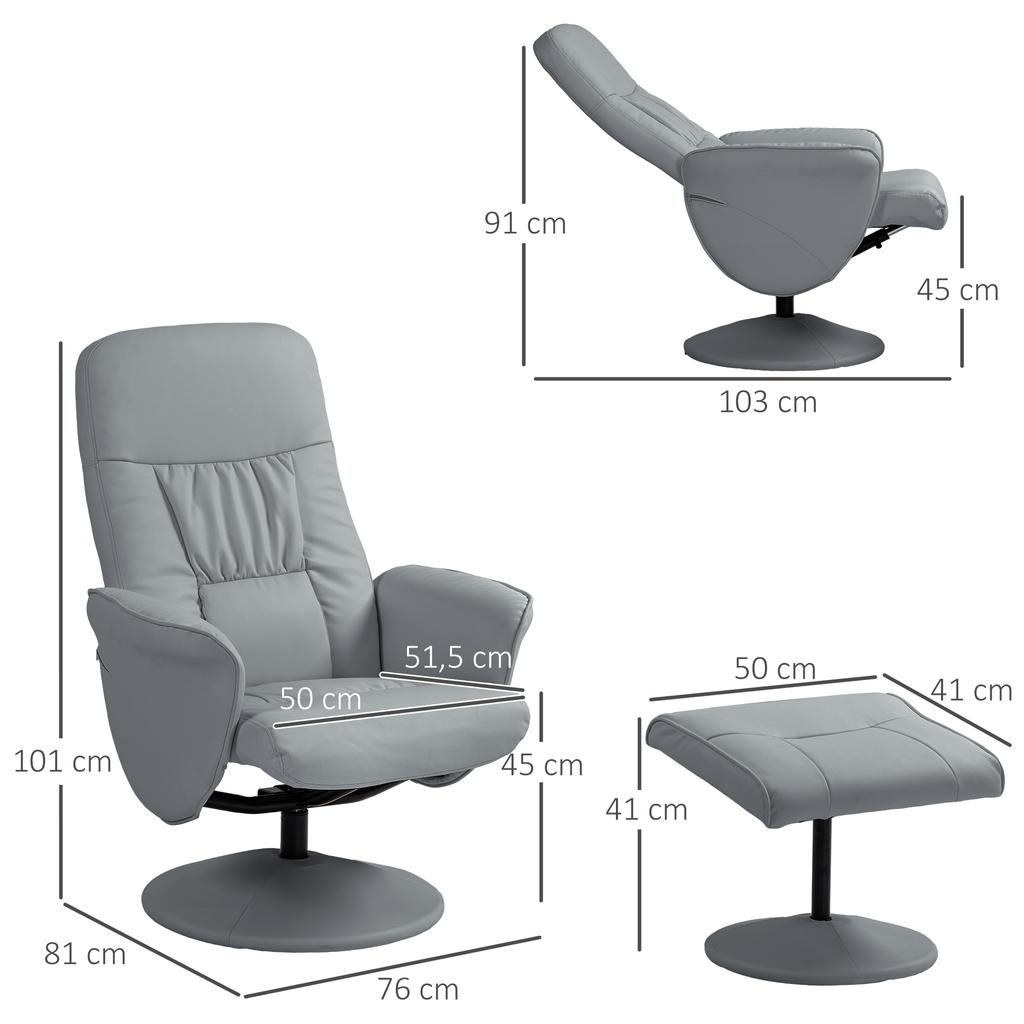 2-teiliges Sesselset Sessel mit Hocker Liegesessel mit Hocker, Höhenverstellbar, Verstellbare Rückenlehne, Hellgrau