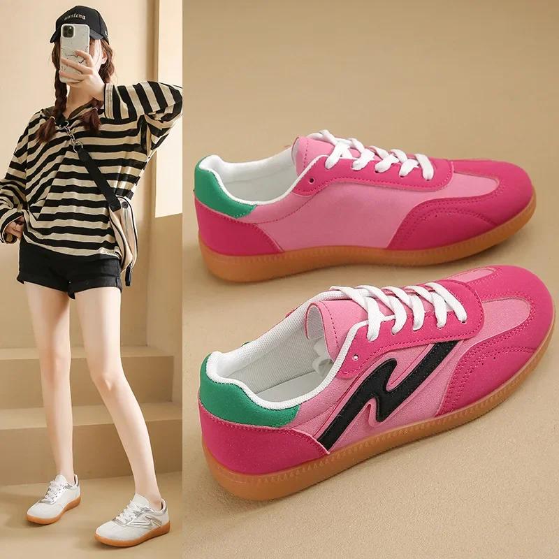 Fashion New Vintage Style Casual Women's Shoes Plus Size Color Block Sneakers Flat White Tenis Shoes with Rubber Sole for Adults