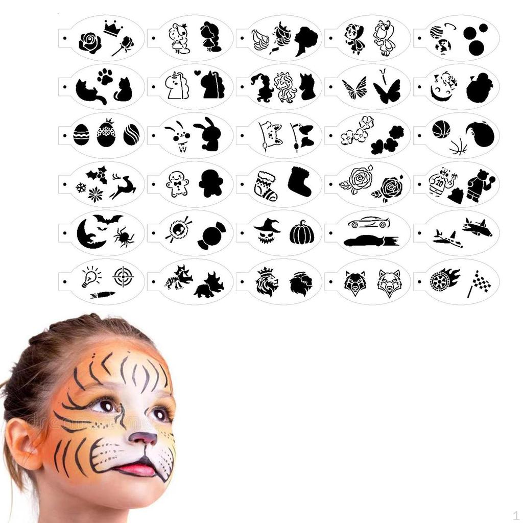 30x Face Painting Stencils, Body Paint Reusable, Easily Templates for Kids