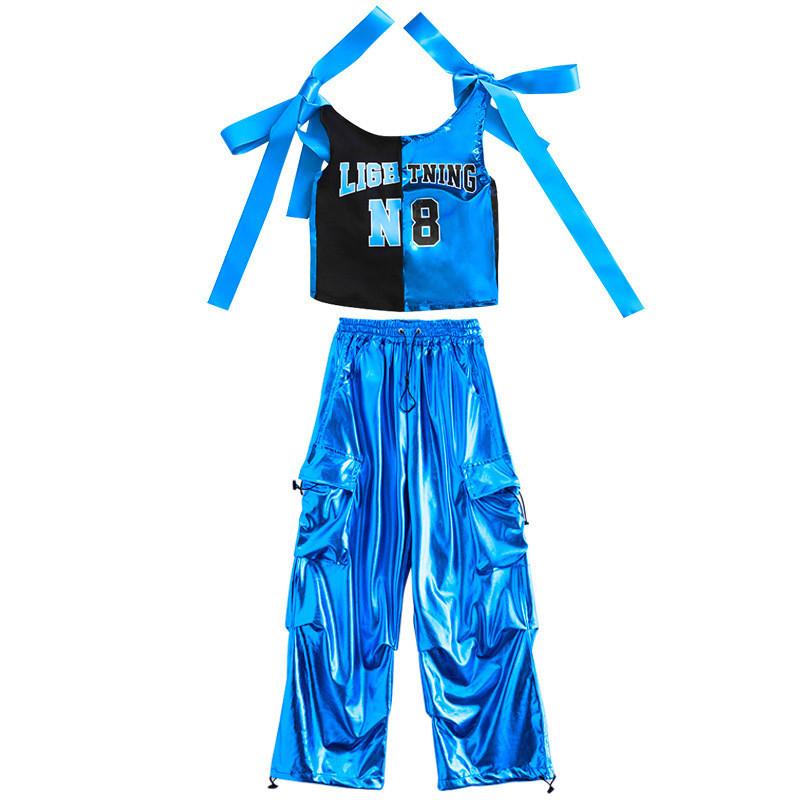 Children Stage Drum Hip-hop Runway Show Performance Costume Boys Girls Street Dance Jazz Streetwear Patchwork Top Pants Clothes Set