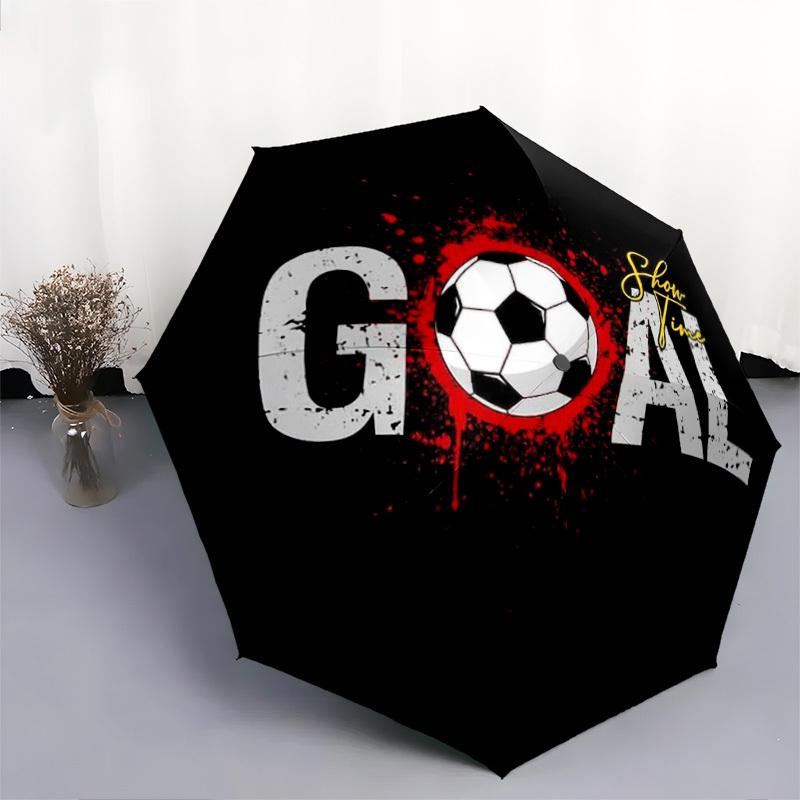 New Soccer-Themed Poster Pattern Umbrella, 1pc Automatic Folding Umbrella with 8 Ribs, Portable Foldable Design Travel Umbrell (as the picture,Iron&8K)