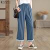 ZANZEA Womens Summer Loose Casual Drawstring Cropped Pants