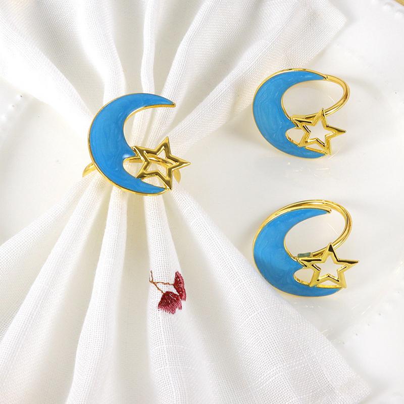 Zinc Alloy Moon Shaped Napkin Buckles Eid Mubarak Napkin Ring Ramadan Decorations Slamic Mubarak Party Table Decor Napkin Holder