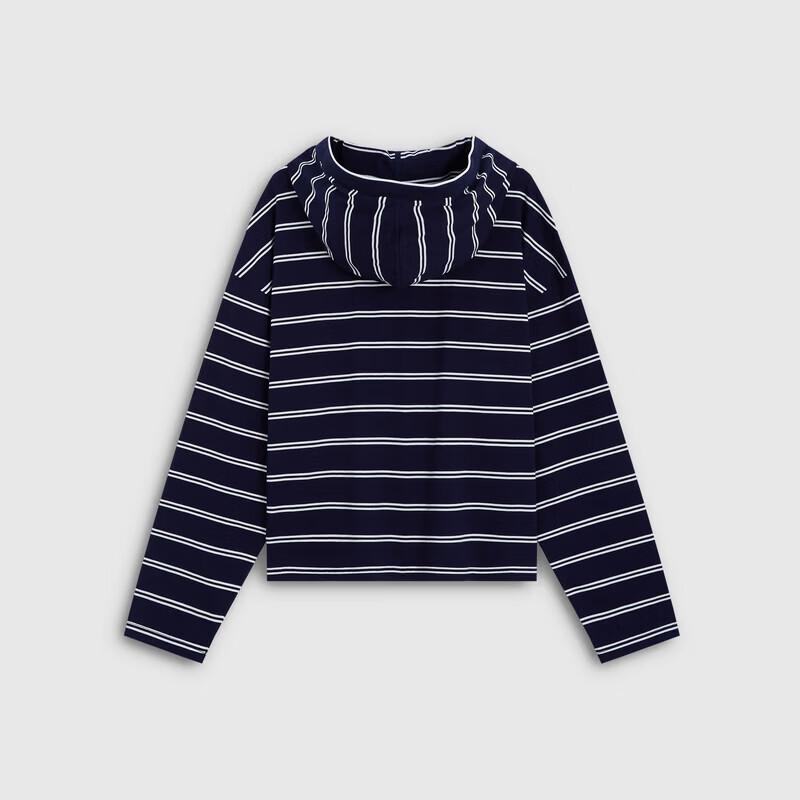 GAP Women's Logo Striped Henley Hooded Knit Top