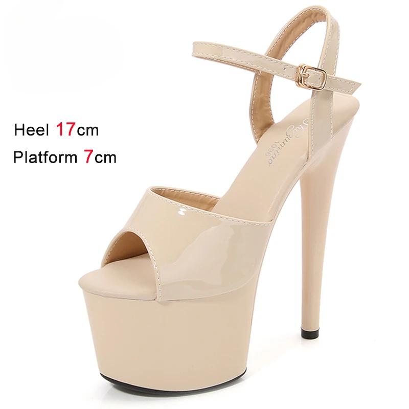 Fashion Shoes for Women 17CM High Heeled Sandals Open Toe Shoes Summer Buckle Strap Platform Party Club Striper Shoes Female Stiletto
