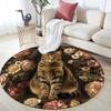 Cat and Vintage Flowers pattern round rug,Carpet Rug for Living Room Bedroom Sofa Playroom Decor,Non-slip Floor Mat,Holiday Gifts and Birthday Gifts.