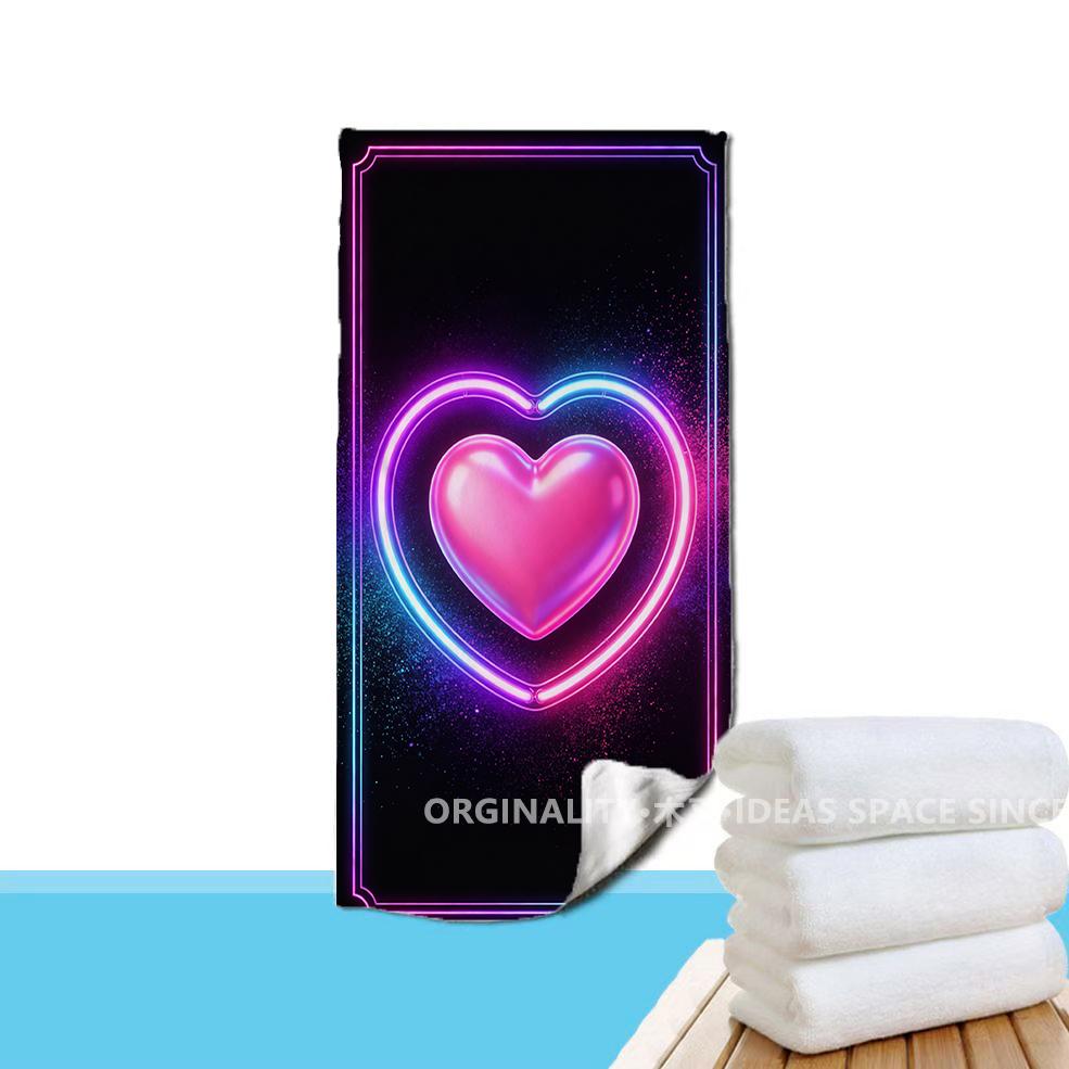 Neon Heart Glowing Beach Towel Patterned Sunscreen And Windproof Suitable For Swimming Pool Camping Travel Blanket