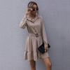YYFS Women's Fashion Summer Spring Solid Color Print Long Sleeve POLO Neck Casual Dresses