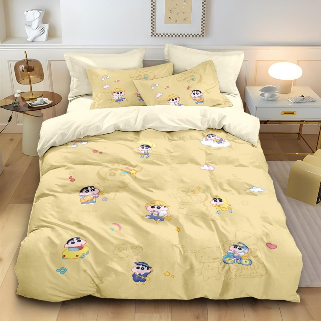 Housse de couette taie d'oreiller ensemble de literie dessin animé Shin Chan pour adulte garçon fille décoration de chambre cadeau enfant taille simple double 140x200cm (2pcs)