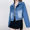 Short Jean Jacket for Women  Autumn Winter New Long Sleeve Turn Down Collar Jackets Vintage Burr Washed Solid Coats