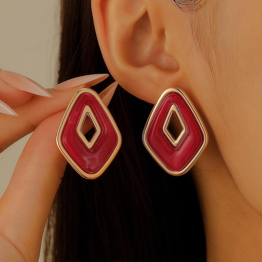 Colorful Drip Oil Flower Stud Earrings - Simple Double-Layer Petal Design for Women, Perfect for Spring and Summer