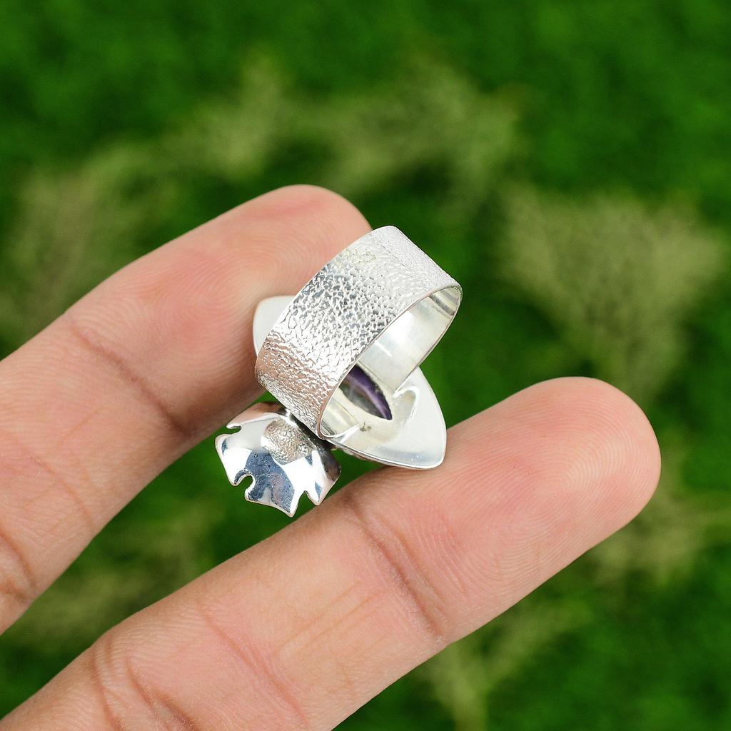 Natural African Amethyst Stackable Flower Ring Size 8.25 925 Silver For Women