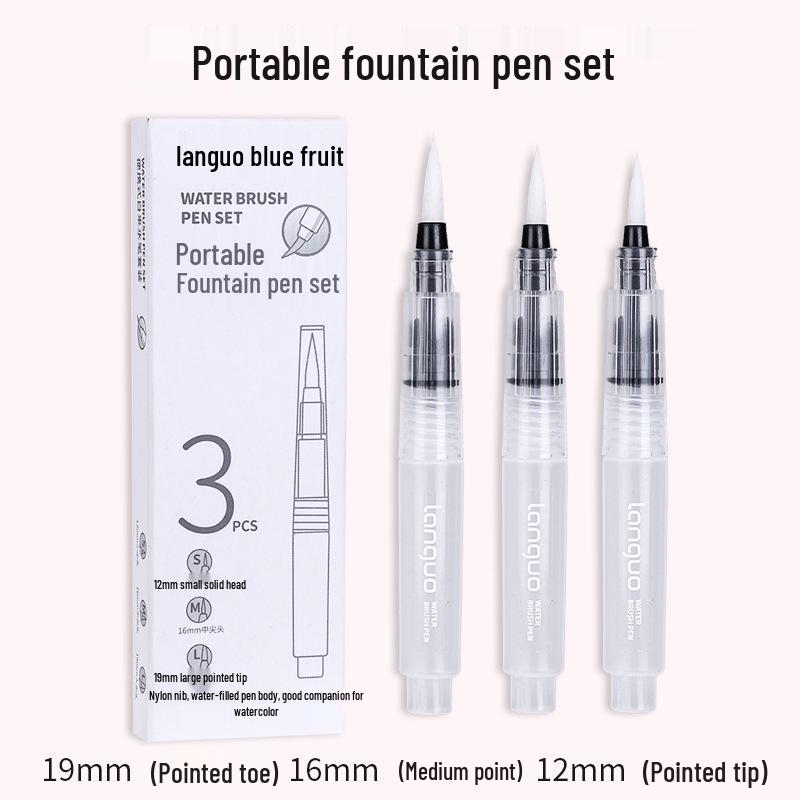 Blue Fruit Nylon Self-Filling Watercolor Brush Set: Large, Medium, Small Calligraphy Water Brush with Portable Water Storage Large: 19mm, Medium: 16mm, Small: 12mm