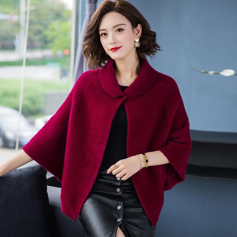 Podzimní a zimní nové módní všestranný teplý malý kabát dámský krátký top kardigan pelerína šátek pletený svetr