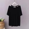 T-shirt Women Casual Large Size Loose V Neck Solid Color Pullover Short-sleeved Tops