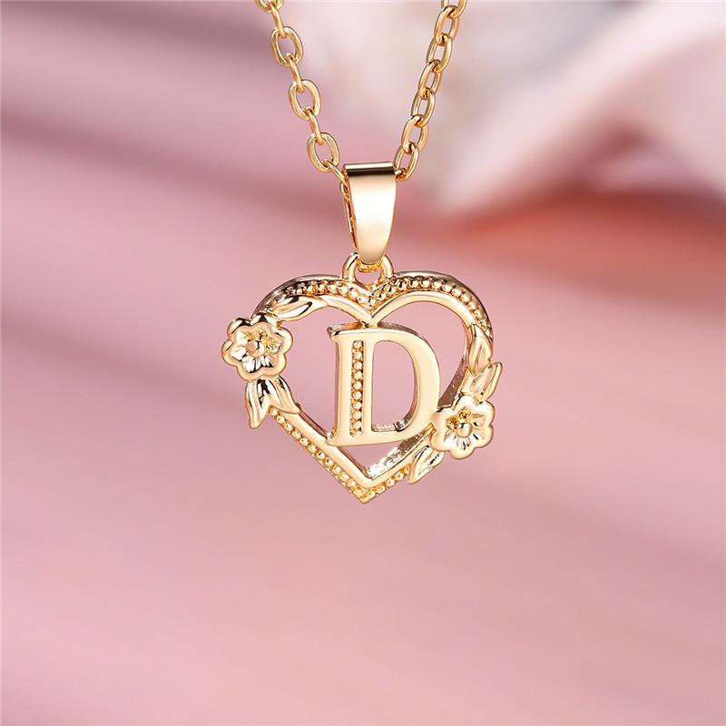 Cute Female A-Z Letter Pendant Necklace Yellow Gold Color Wedding Jewelry Gift For Women