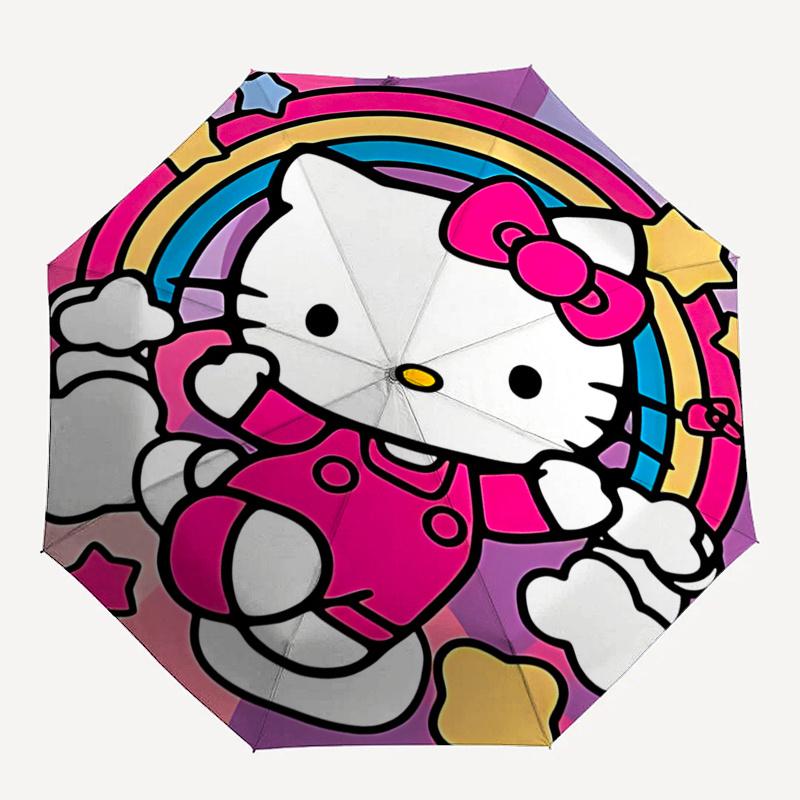 1pc Hello Kitty Clouds Automatic Opening/Closing Umbrella - Portable Folding Design, 8-Bone Iron Frame Outdoor Umbrella, Ideal Gift for Fans, Traveler