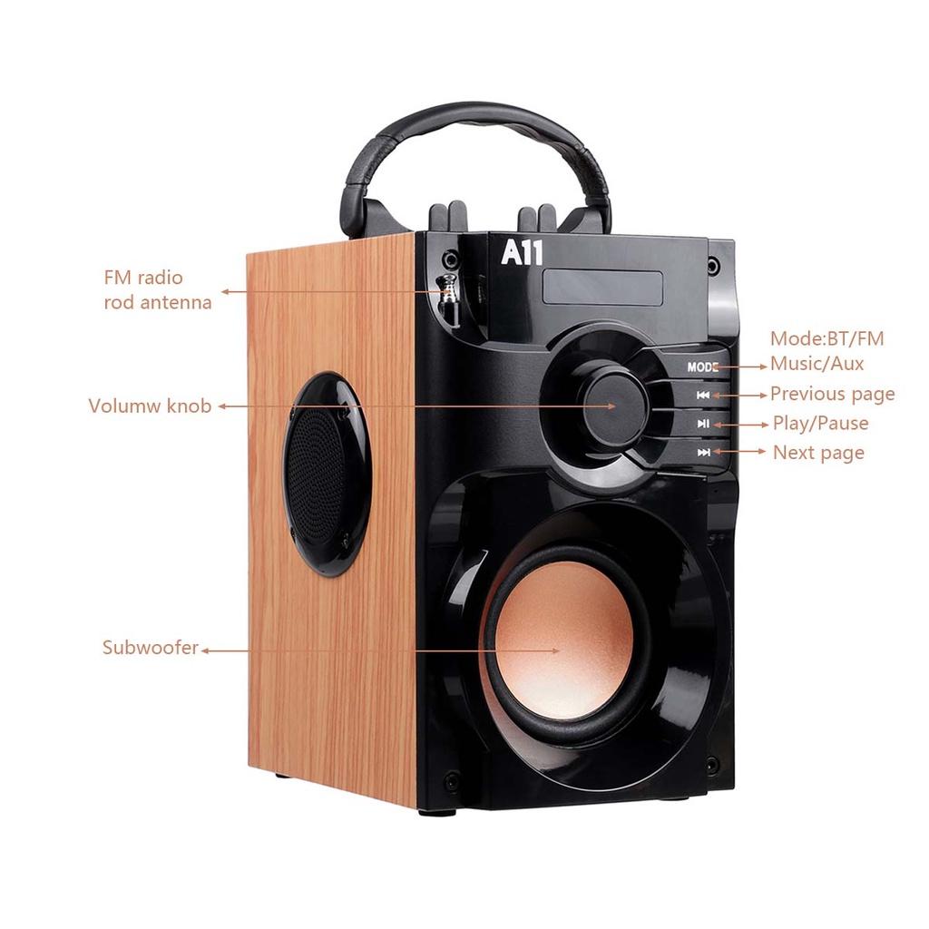 A11 USB Portable Bluetooth Speaker Wireless Stereo Subwoofer Bass Speakers Music Center Support FM Radio TF AUX Remote Control DC 5V