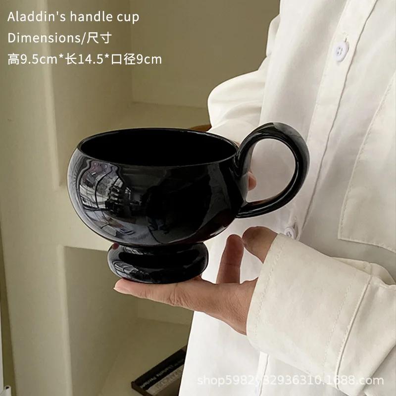 Ceramic Aladdin Handle Cup Restaurant Household Fashionably Simple Coffee Mug High Temperature Resistance Solid Color Water Mug 201-300ml