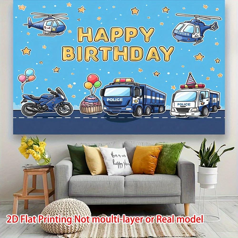 2D Plane Cartoon Emergency Transportation Theme Background Fabric Used for Birthday Celebration Events Polyester Fiber