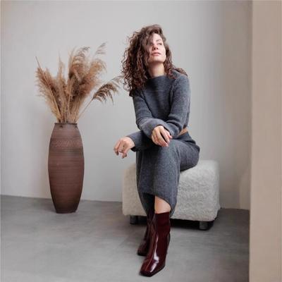 Women's Autumn and Winter One Neck Knit Top Wrap Skirt Set
