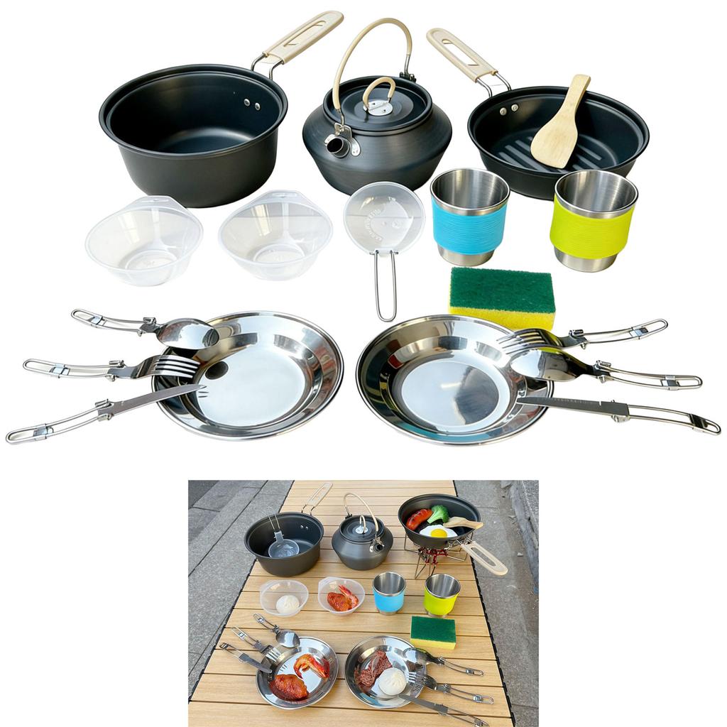 Portable Cookware Set For 2-3 People Camping Hiking Lightweight Aluminum Alloy Pot