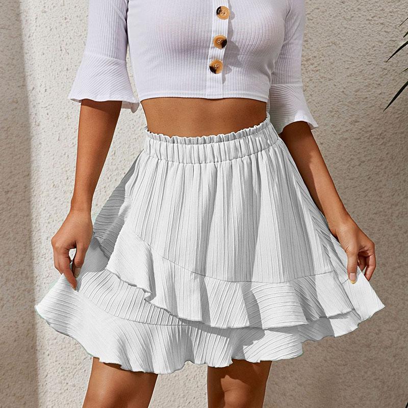 Women Summer High Waist Solid Color Irregular Ruffles Mini Skirts