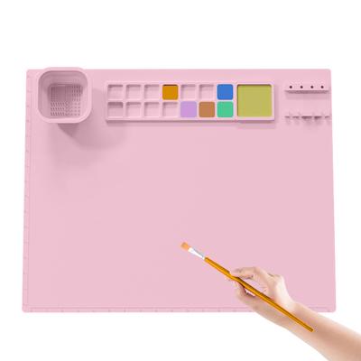 Tapete de arte de silicone para crianças com porta-escovas dobrável, divisores de cores, tapete de artesanato à prova d'água e resistente ao calor