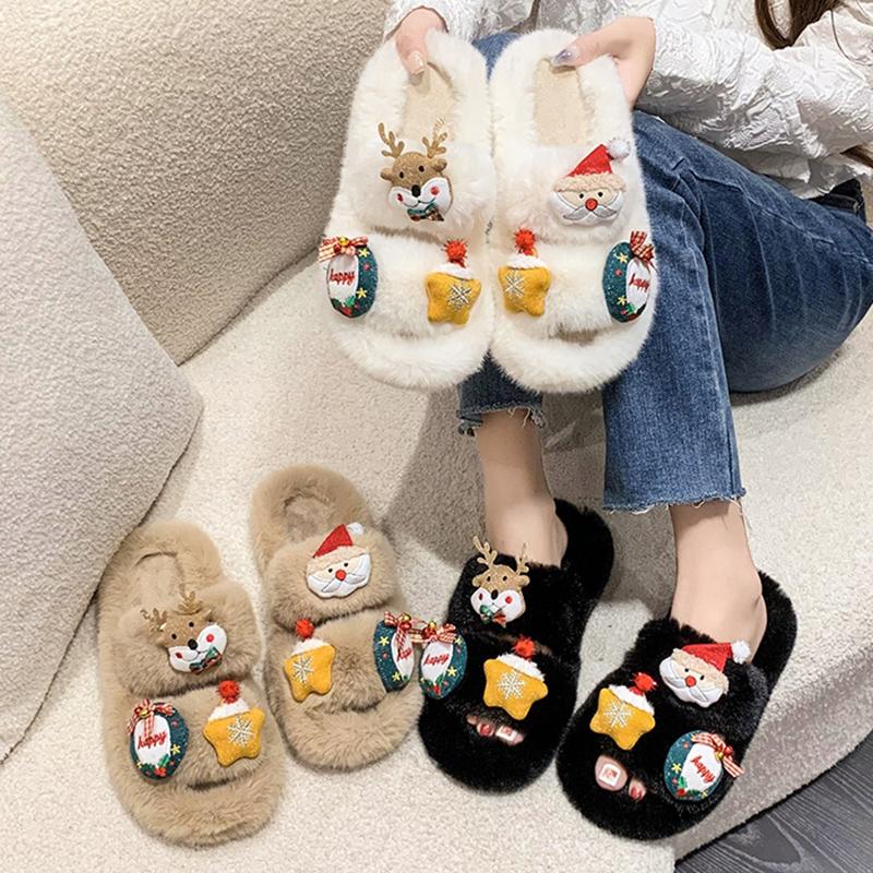 Christmas Elk Cotton Slippers For Women New Halloween Bedroom Soft Winter Indoor Shoes Warm Closed Toe Plush Cotton Slippers