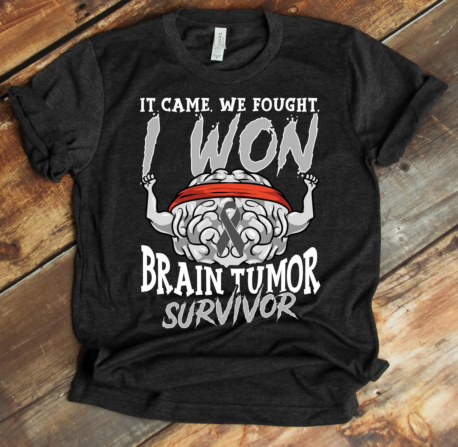 Brain Tumor Survivor / Brain Cancer Awareness Shirt / Grey Ribbon Tshirt / Brain Cancer Support / Cancer Survivor / I Fought And I Won XL