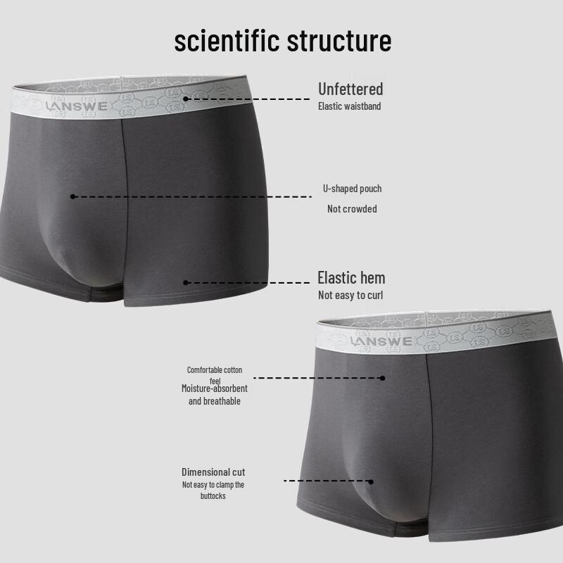 LANGSHA Men's 7A Antibacterial Pure Cotton Boxer Briefs 4-Pack