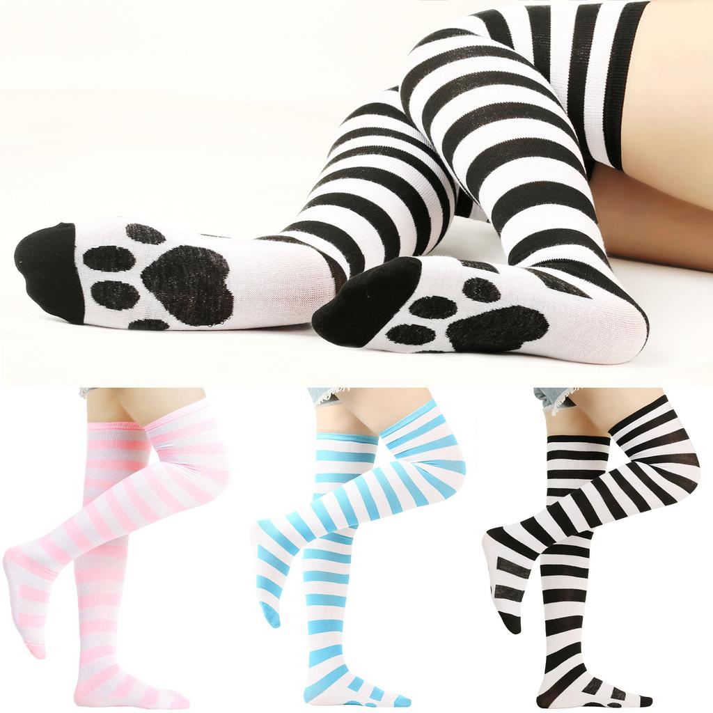 Über dem Knie Socken Damen Gestreift Oberschenkelhohe Strümpfe Katzenpfote Damen Mädchen Schwarz Weiß Rosa Lang Cosplay Lolita Harajuku Y2K