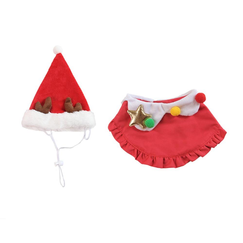 Amazon hot-selling Christmas hat scarf elk set, dog cat hat bib pet supplies