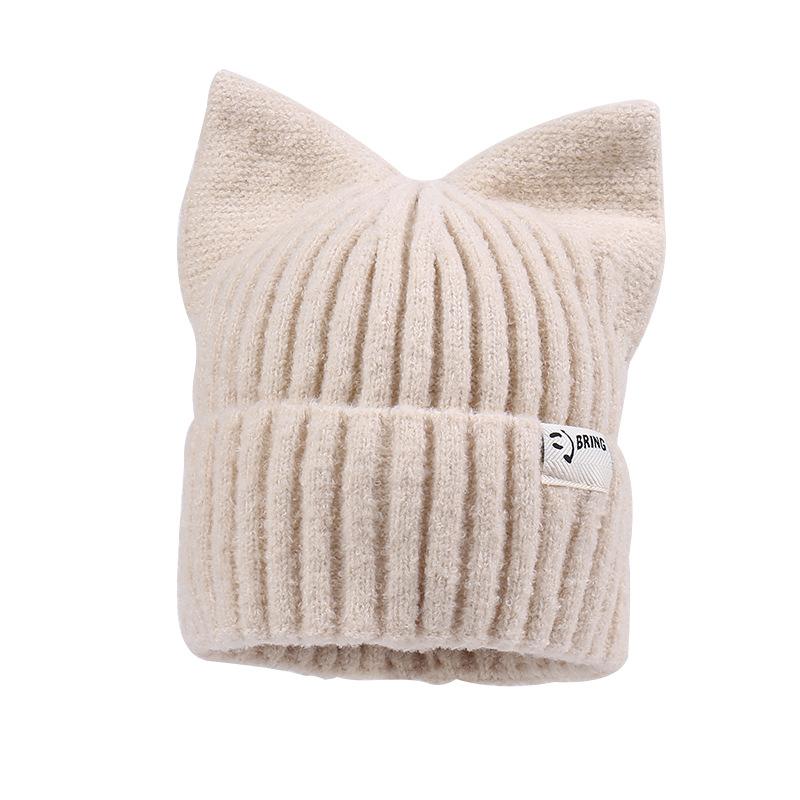 Autumn and winter new cat ear wool hat women's fashion big head circumference showing face small knitted hat warm casual cold hat