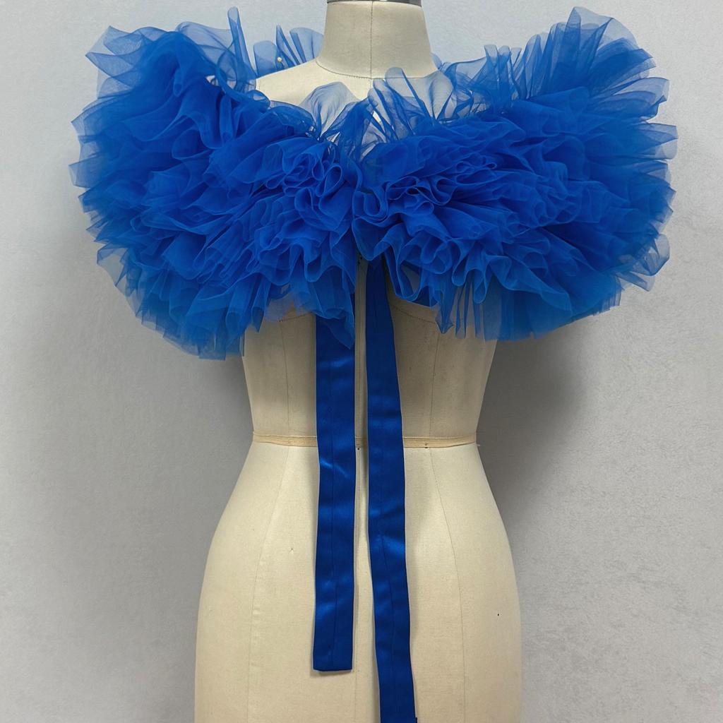 Donna Spalle Scoperte Soffice Grande Coprispalle in Tulle Nodo con Nastrino di Raso Davanti Bolero Rete Trasparente Copricostume per Matrimonio Sposa Abito da Sera Shooting Fotografico Festa